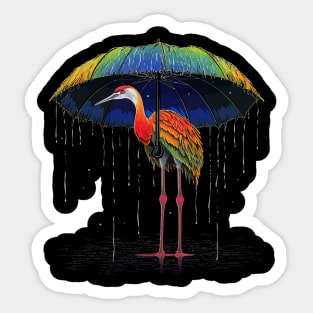 Whooping Crane Rainy Day With Umbrella Sticker